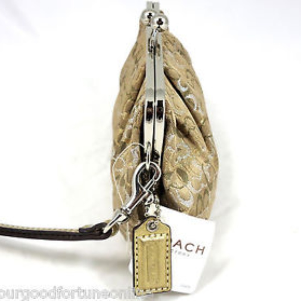 Coach Gold Framed Kiss lock Evening Bag Wristlet - Picture 2 of 4